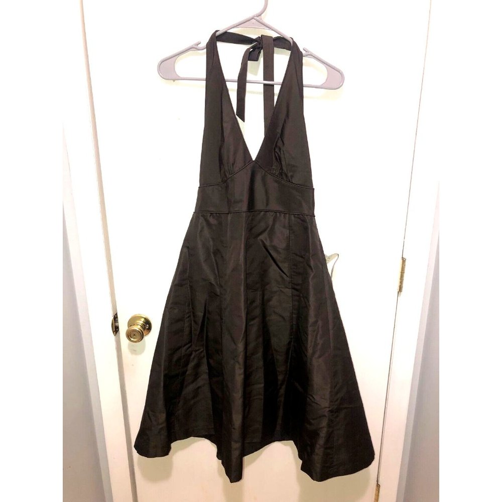 NWT J Crew Satin Halter Dress Lined Brown Petite 6 Flared Style 79759